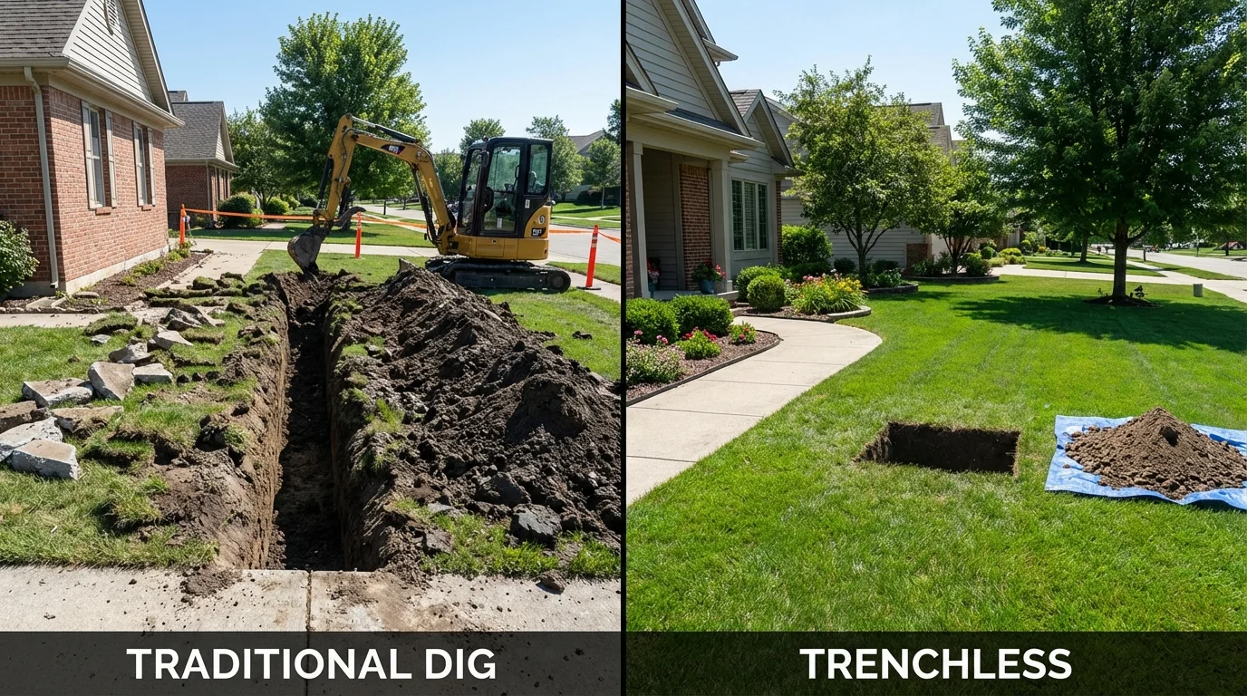 Trenchless sewer repair with minimal yard damage versus traditional excavation in Hillsborough, NJ